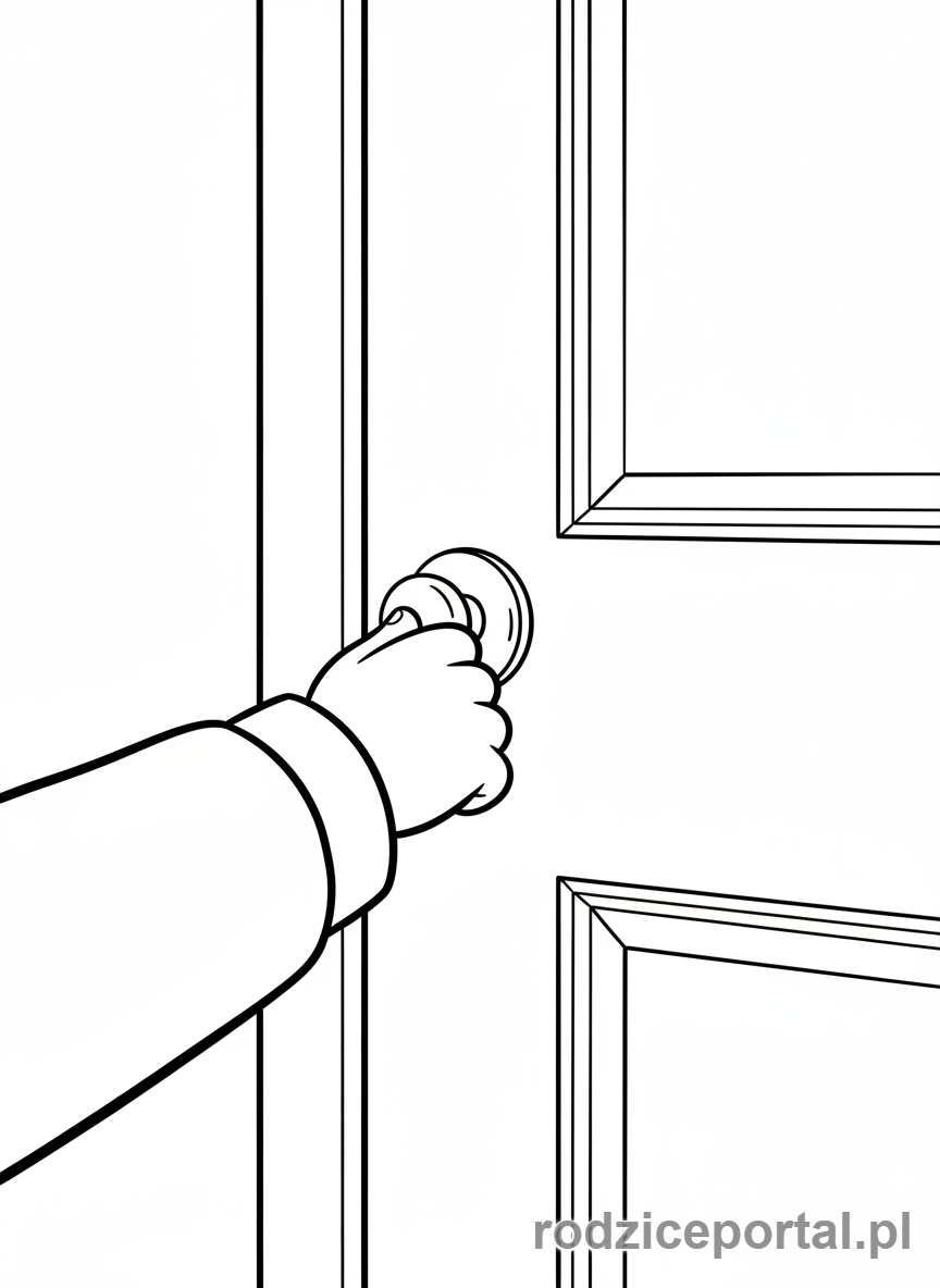 Kolorowanka Zasady Społeczne - Dziecko puka do drzwi