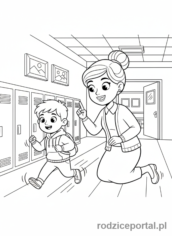 Kolorowanka Zasady - Zakaz biegania w szkole
