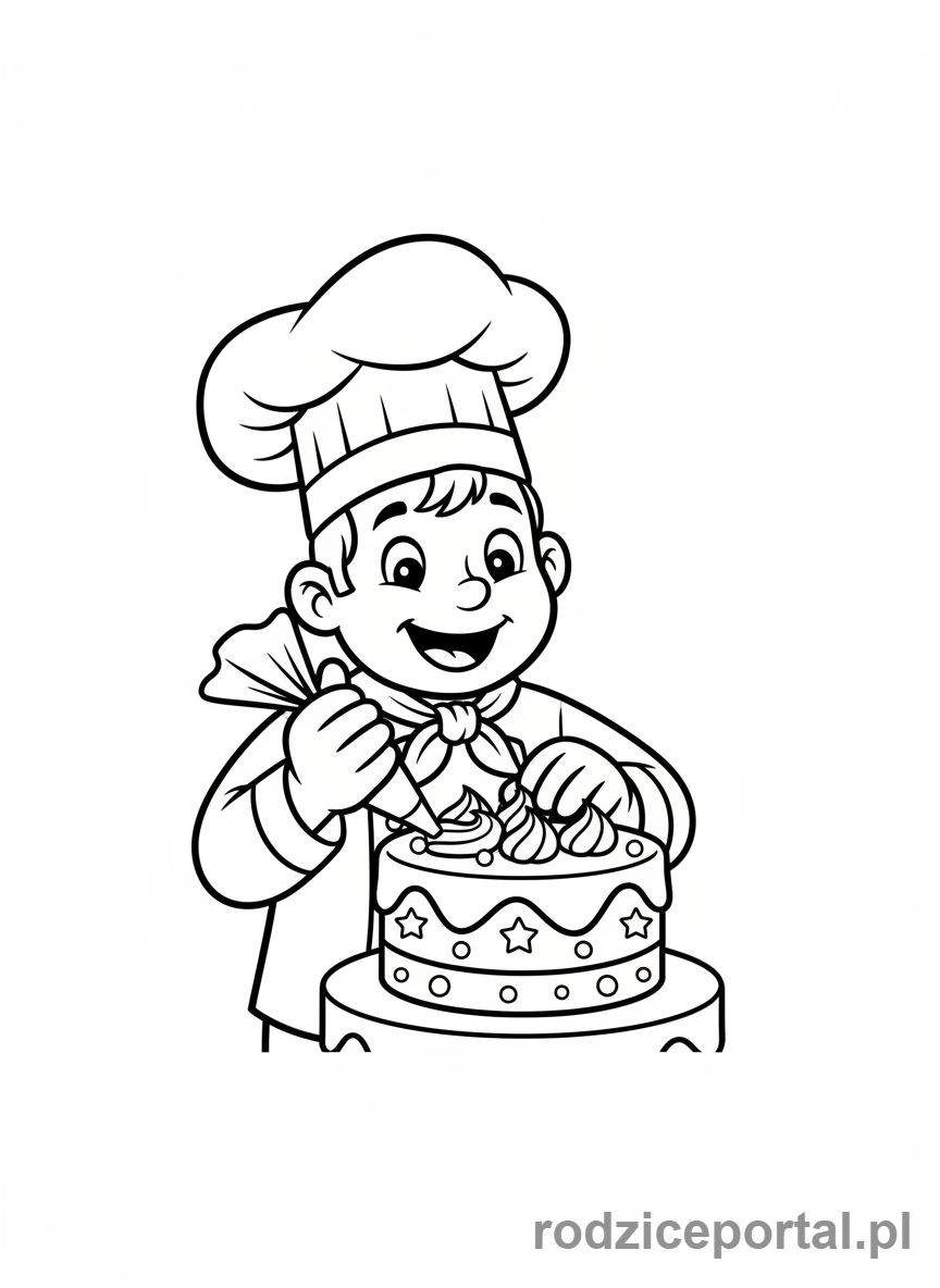 Kolorowanka Zawody Dla Dzieci - Kucharz dekoruje ciasto