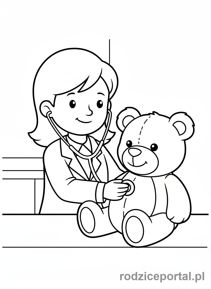 Kolorowanka Zawody Dla Dzieci - Lekarz bada misia