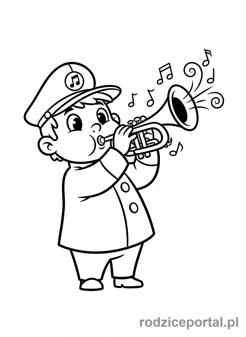 Kolorowanka Zawody Dla Dzieci - Muzyk gra na trąbce