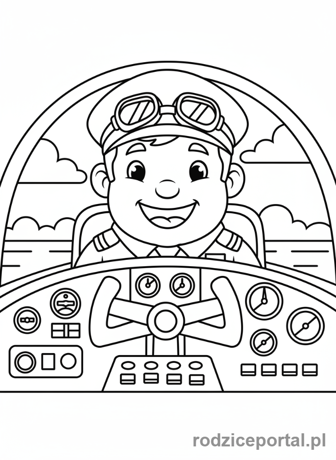 Kolorowanka Zawody Dla Dzieci - Pilot w kokpicie