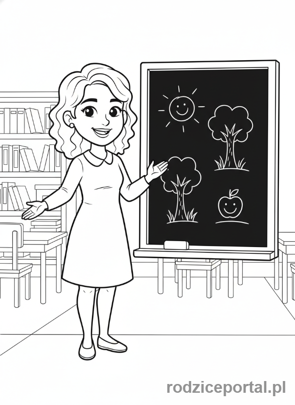 Kolorowanka Zawody - Nauczycielka przy tablicy