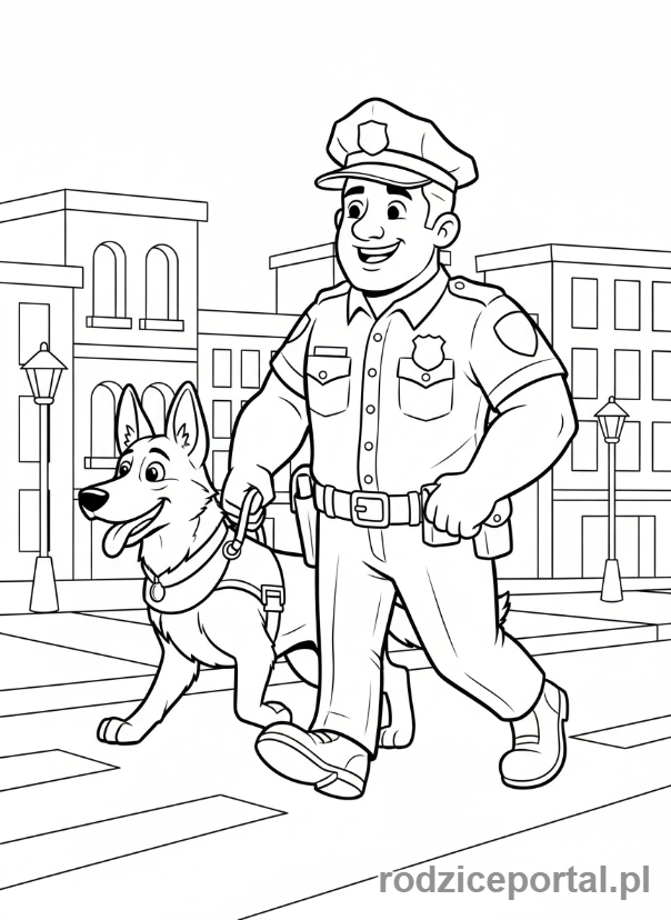 Kolorowanka Zawody - Policjant z psem patrolowy