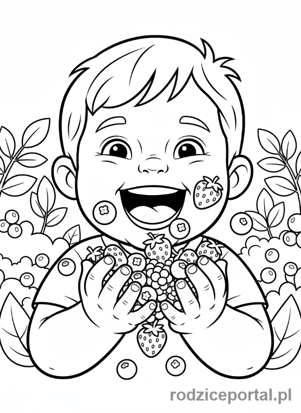 Kolorowanka Zdrowe Jedzenie - Dziecko je jagody