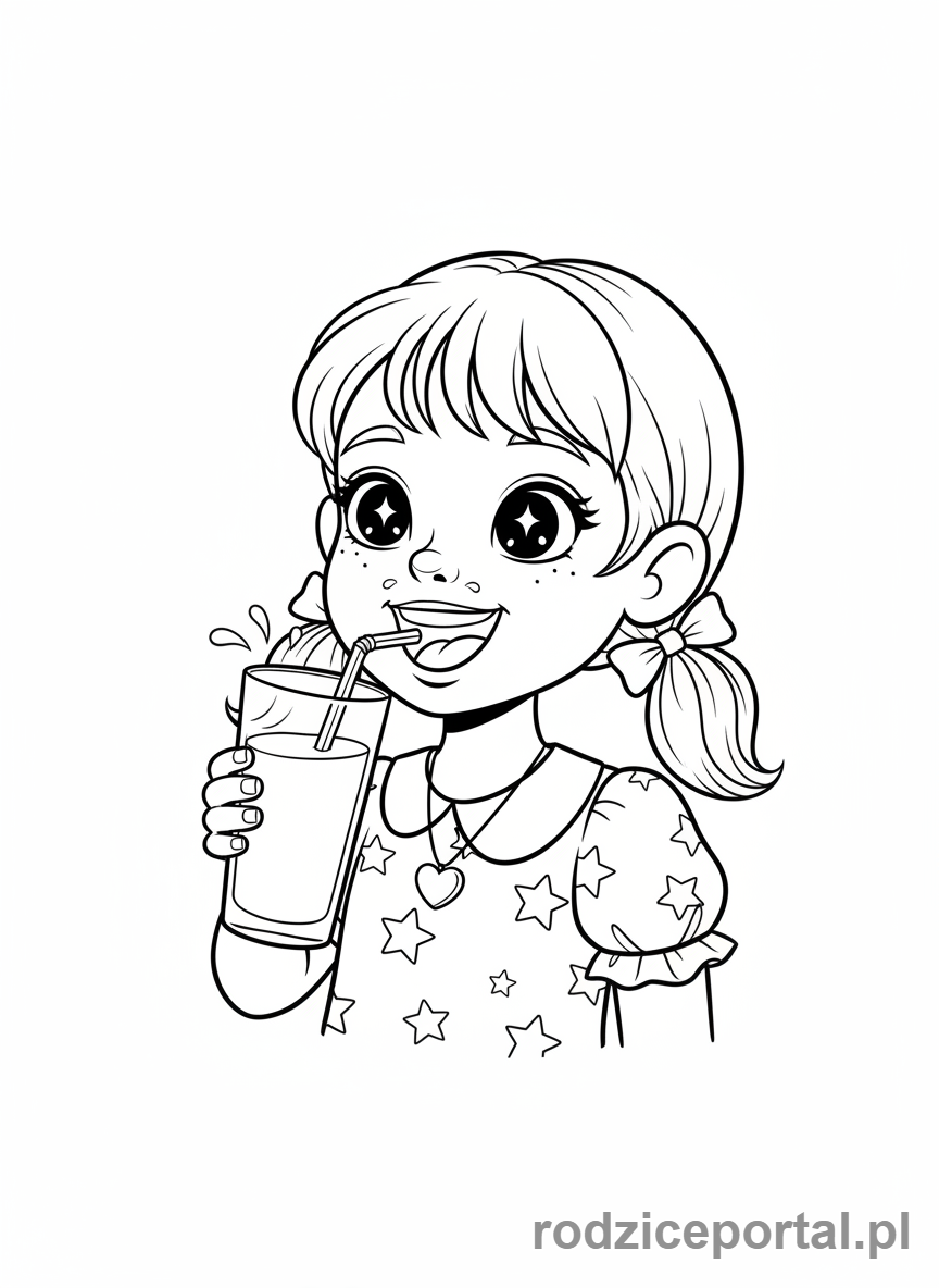 Kolorowanka Zdrowe Jedzenie - Dziewczynka pije mleko