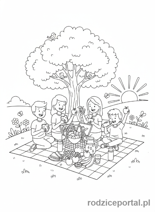 Kolorowanka Zdrowe Jedzenie - Piknik ze zdrową żywnością