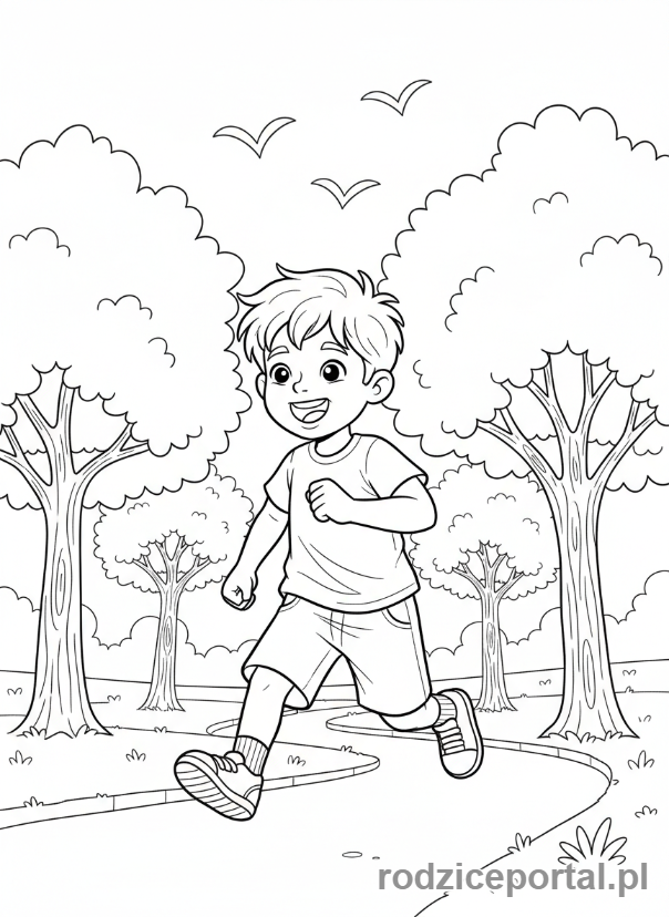 Kolorowanka Zdrowe Nawyki - Chłopiec biega w parku