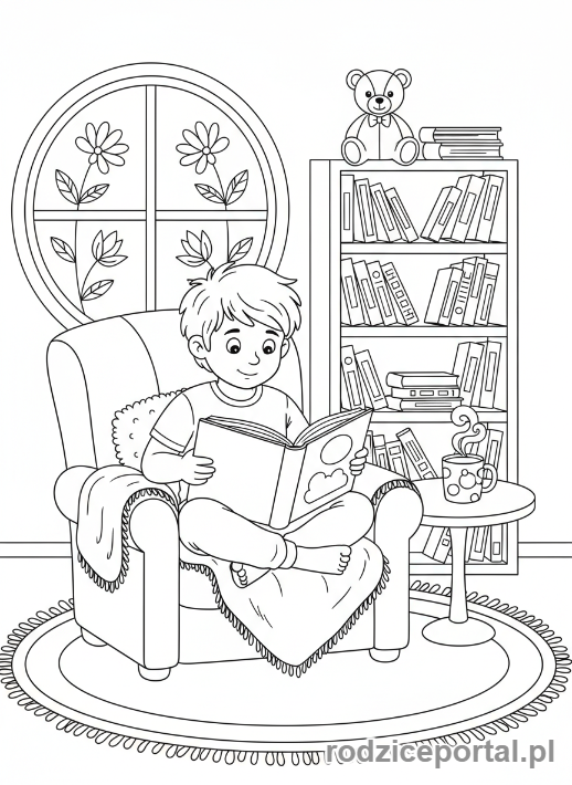 Kolorowanka Zdrowe Nawyki - Dziecko czyta otwartą książkę