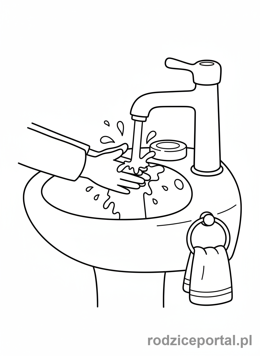 Kolorowanka Zdrowe Nawyki - Mycie rąk mydłem pod kranem