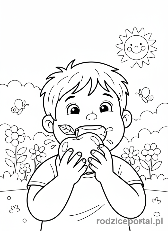 Kolorowanka Zdrowe Nawyki - Szczęśliwe dziecko je jabłko