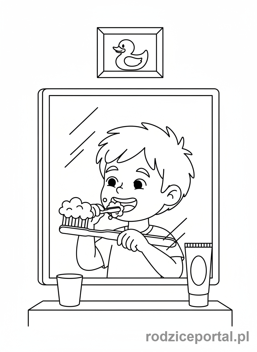 Kolorowanka Zdrowie - Dziecko myjące zęby