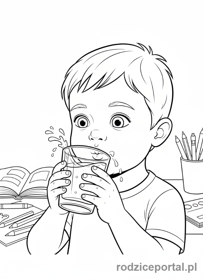 Kolorowanka Zdrowie - Dziecko pijące wodę
