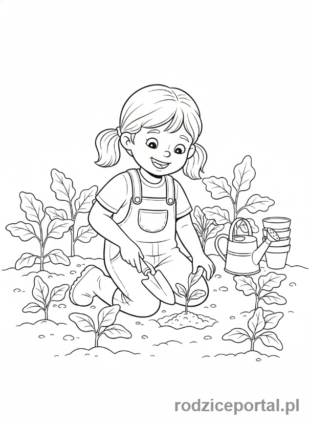 Kolorowanka Zdrowie - Dziecko sadzące warzywa