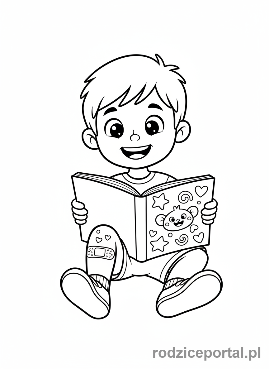 Kolorowanka Zdrowie - Dziecko z plastrem na kolanie