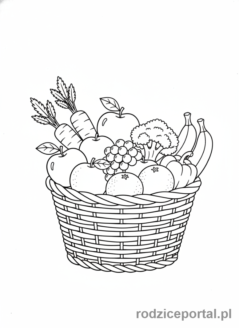 Kolorowanka Zdrowie - Kosz zdrowych owoców i warzyw