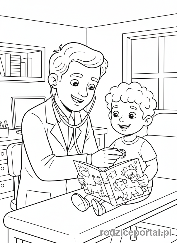 Kolorowanka Zdrowie - Lekarz osłuchuje dziecko