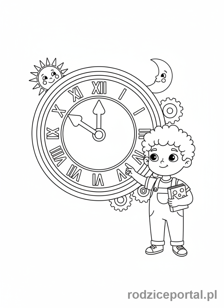Kolorowanka Zegar Ćwiczenia - Dziecko uczy się zegara