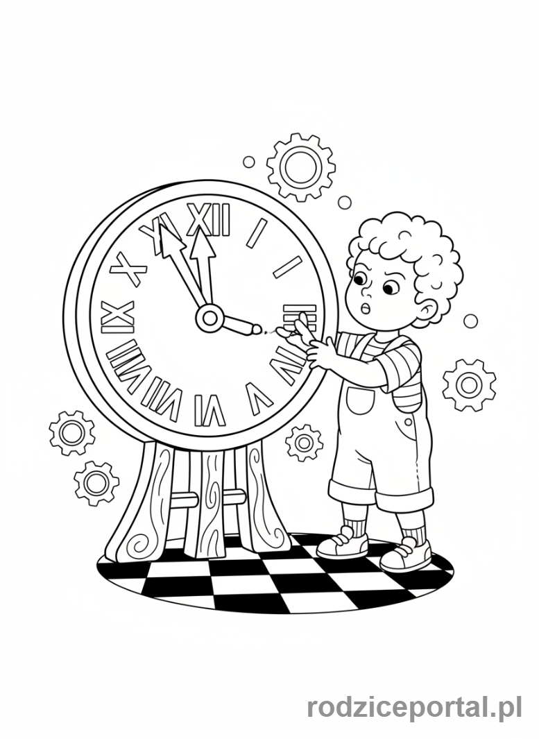 Kolorowanka Zegar Ćwiczenia - Dziecko ustawia godzinę