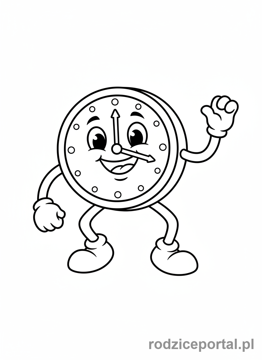 Kolorowanka Zegar Ćwiczenia - Uśmiechnięty zegar postać