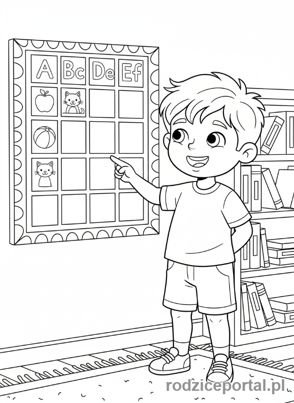 Kolorowanka Zerówka - Chłopiec uczący się liter