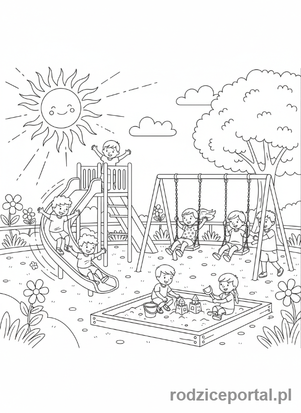 Kolorowanka Zerówka - Dzieci na placu zabaw