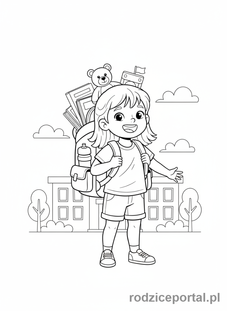 Kolorowanka Zerówka - Dziewczynka z plecakiem
