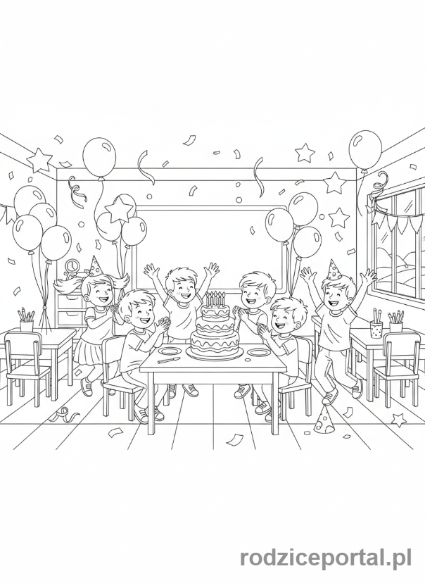 Kolorowanka Zerówka - Urodziny w przedszkolu