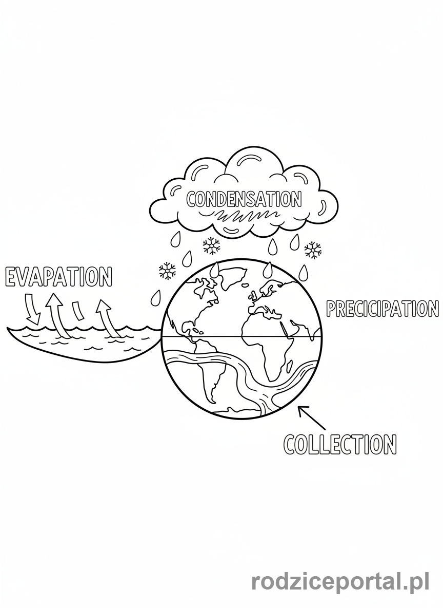 Kolorowanka Ziemia Planeta - Cykl wodny Ziemi