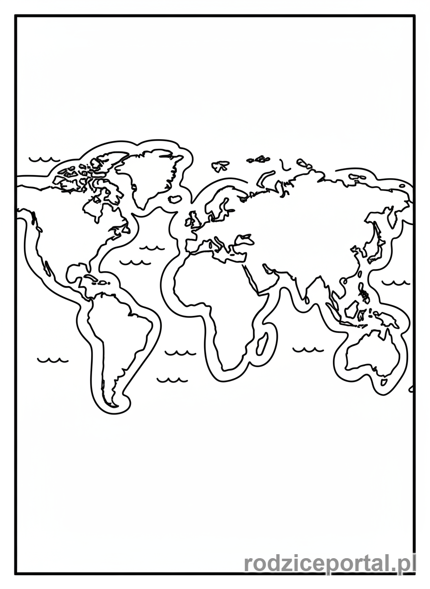Kolorowanka Ziemia Planeta - Mapa kontynentów