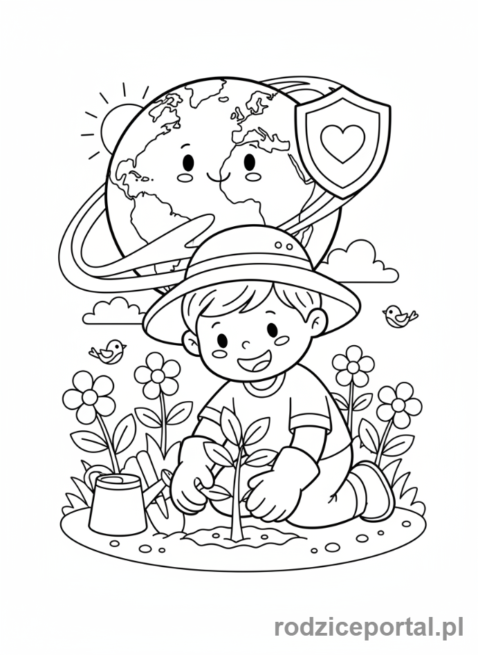 Kolorowanka Ziemia Planeta - Sadzenie drzewa dla Ziemi
