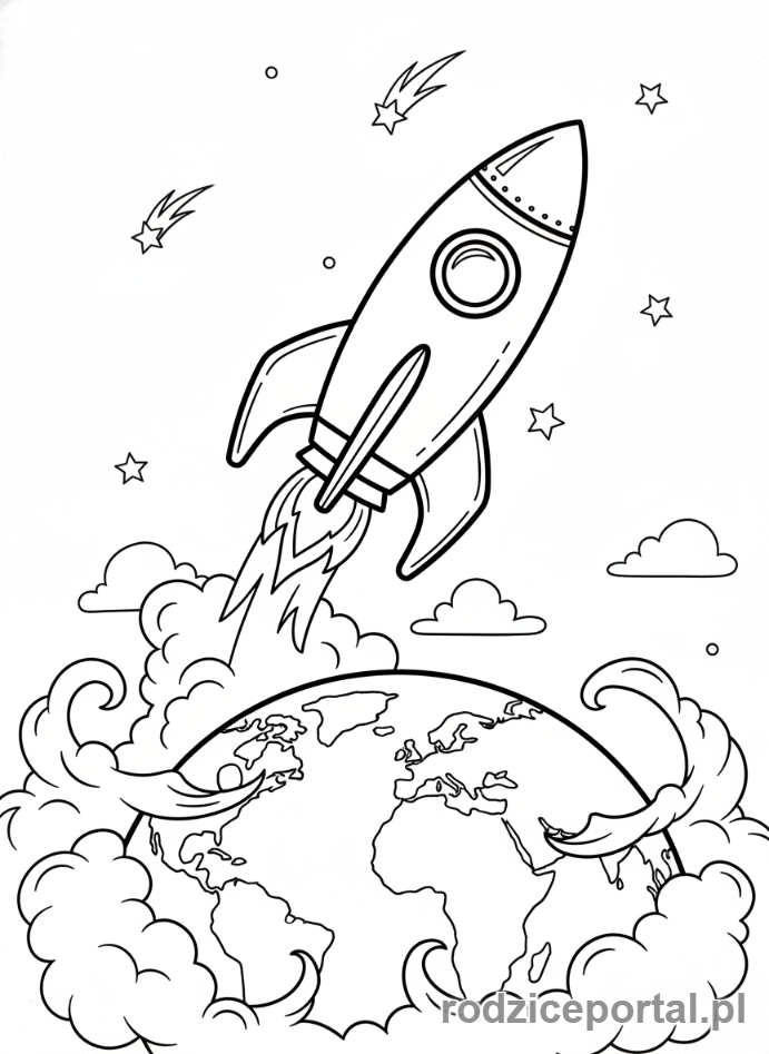 Kolorowanka Ziemia Planeta - Start rakiety z Ziemi