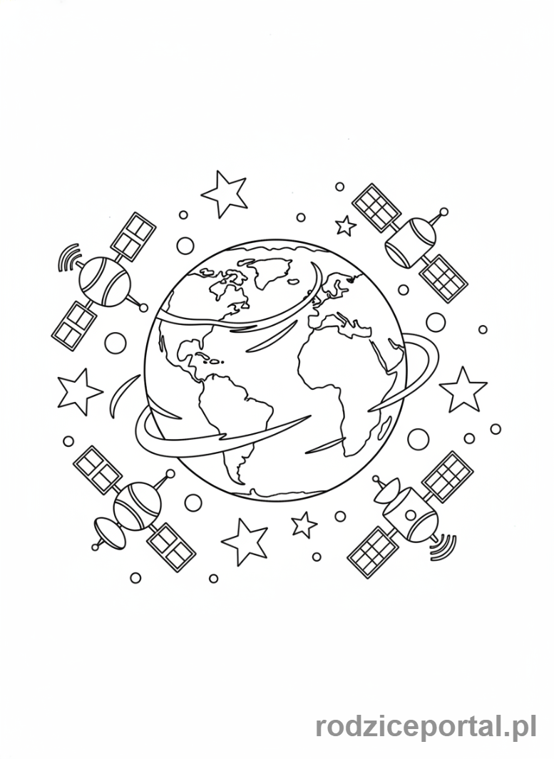 Kolorowanka Ziemia Planeta - Ziemia i satelity
