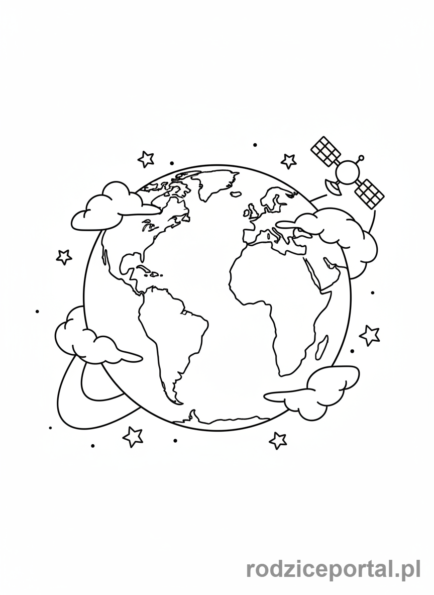 Kolorowanka Ziemia Planeta - Ziemia z kosmosu