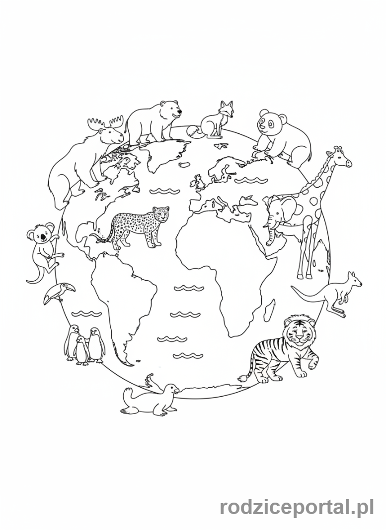 Kolorowanka Ziemia Planeta - Zwierzęta na Ziemi