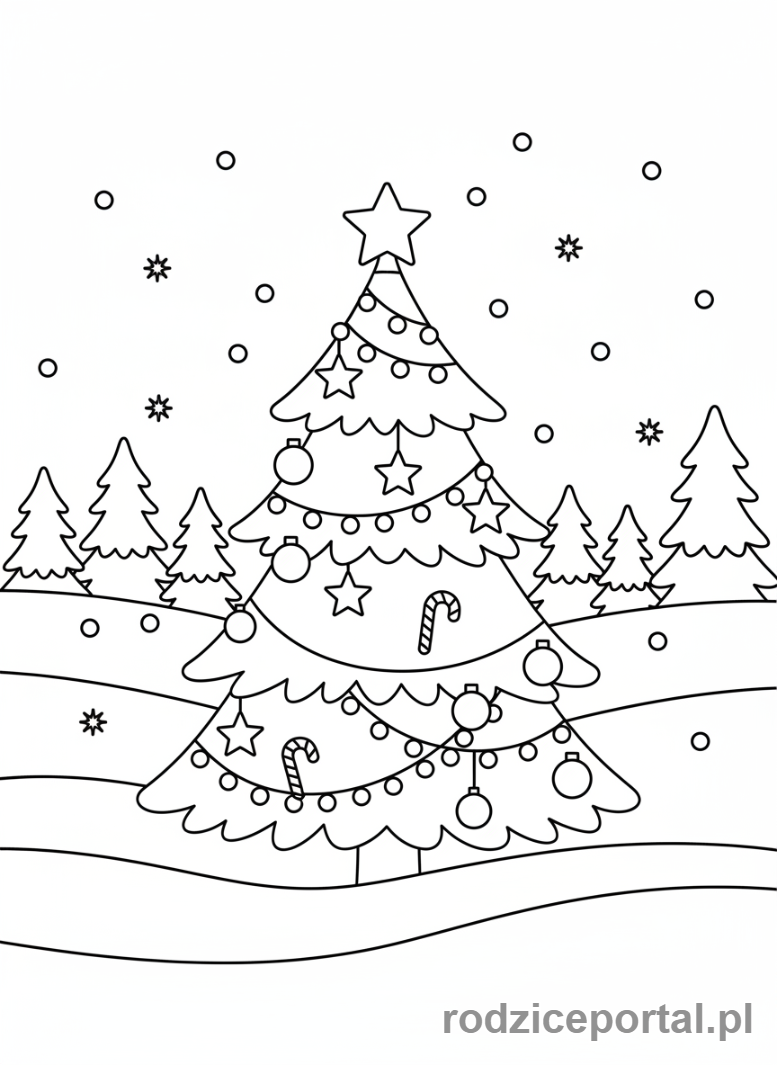 Kolorowanka Zima - Choinka w lesie