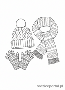 Kolorowanka Zima - Czapka szalik rękawiczki
