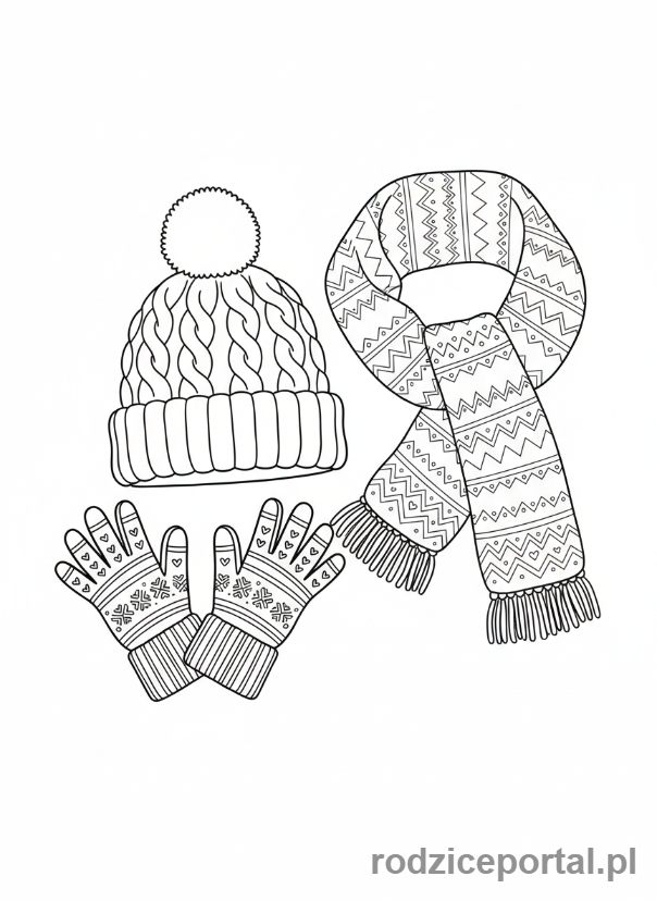 Kolorowanka Zima - Czapka szalik rękawiczki