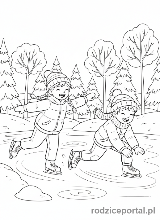 Kolorowanka Zima - Dzieci na łyżwach