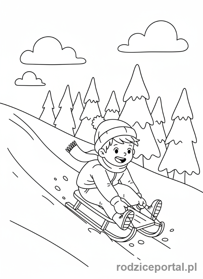 Kolorowanka Zima - Dziecko na sankach