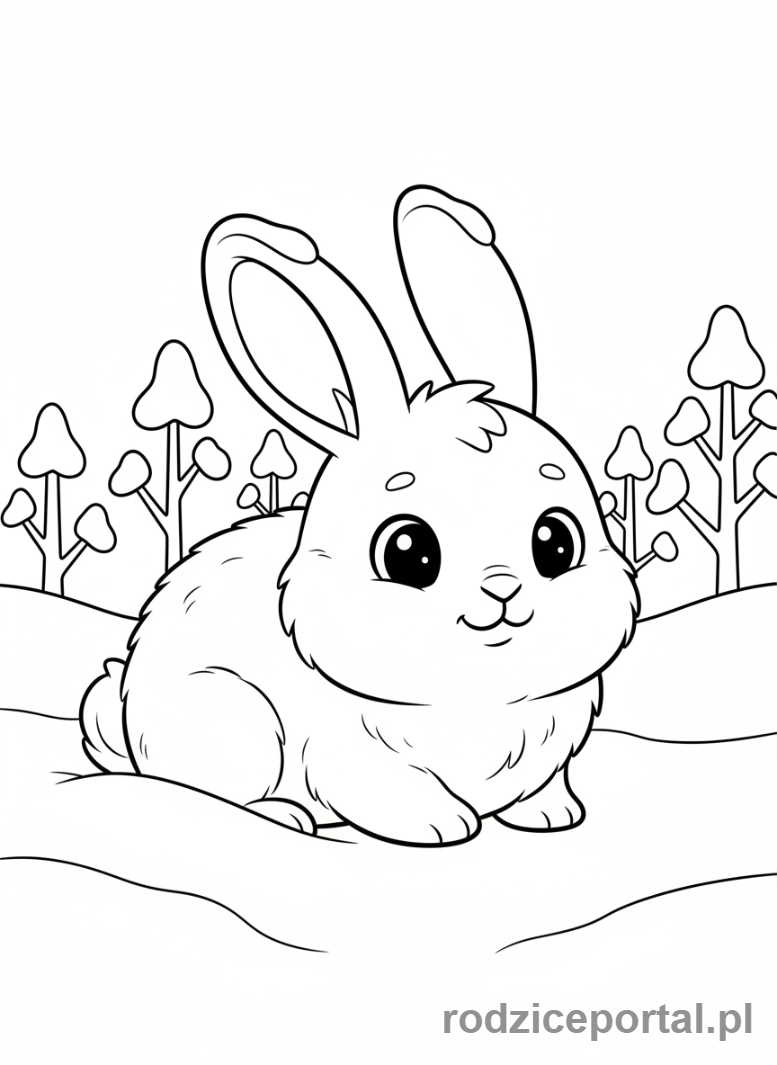 Kolorowanka Zima - Królik w śniegu