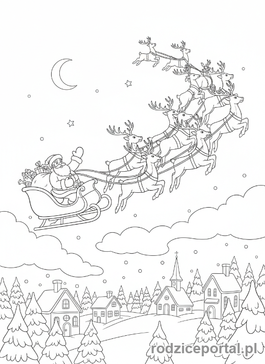 Kolorowanka Zima - Mikołaj w saniach