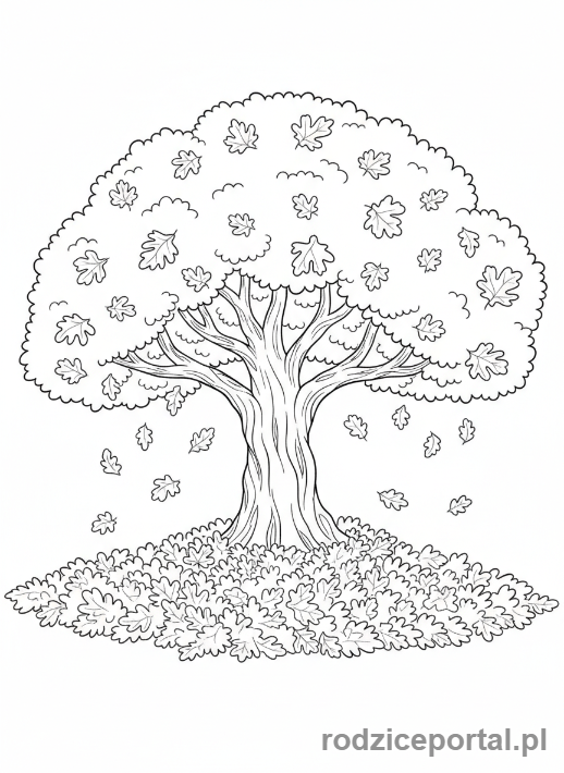 Kolorowanka Zmiany W Przyrodzie - Drzewo z opadającymi liśćmi