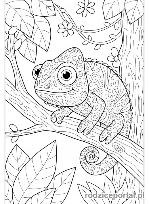 Kolorowanka Zmiany W Przyrodzie - Kameleon zmieniający kolor