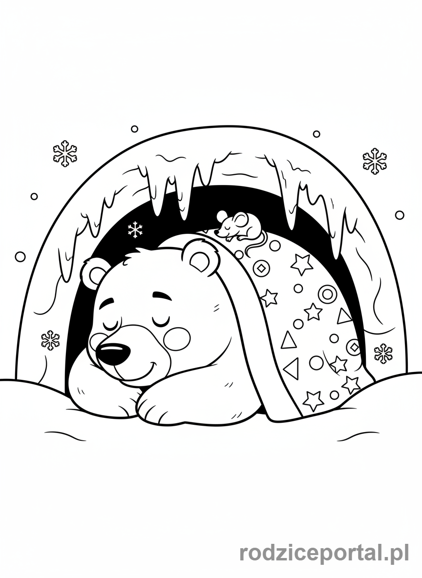 Kolorowanka Zmiany W Przyrodzie - Niedźwiedź w gawrze śpiący