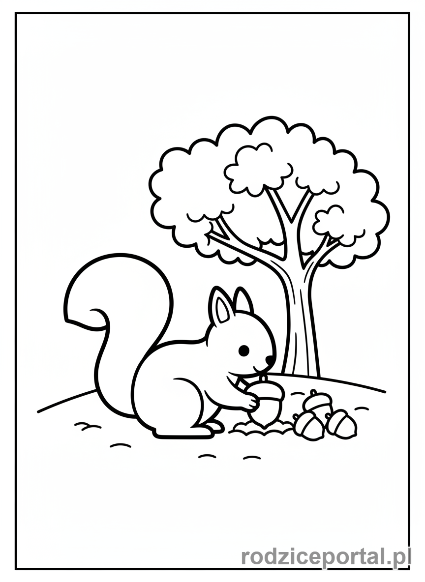 Kolorowanka Zmiany W Przyrodzie - Wiewiórka zbierająca orzechy