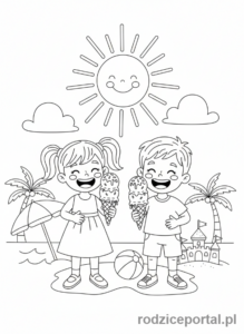 Kolorowanka Zmysły - Dzieci jedzą lody na słońcu