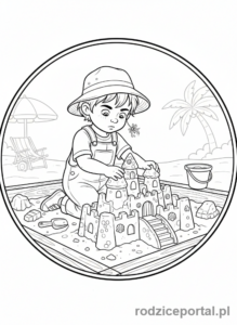 Kolorowanka Zmysły - Dziecko buduje zamek z piasku