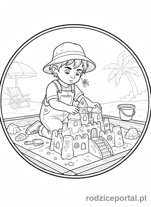 Kolorowanka Zmysły - Dziecko buduje zamek z piasku