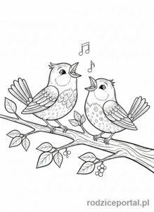 Kolorowanka Zmysły - Ptaki śpiewające na gałęzi